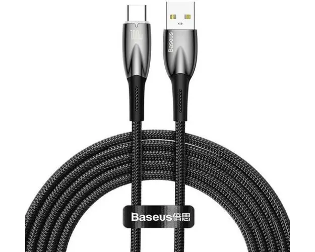 Cablu Date si Incarcare USB-A - USB-C Baseus Glimmer Series, 100W, 2m, Negru CADH000501