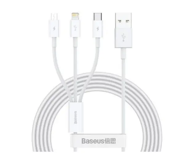 Cablu de date Baseus CAMLTYS-02 Superior 3 in 1, USB - USB Type-C/Lightning/MicroUSB, 3.5A, 1.5m, (Alb)