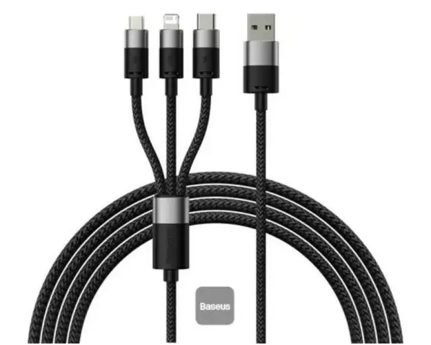 Cablu de date Baseus StarSpeed 3-in-1, Fast Charging, USB-C, Lightning, Micro USB, 3.5A, 1.2 metri (Negru)