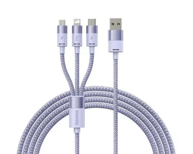 Cablu de date Baseus StarSpeed 3-in-1, Fast Charging, USB-C, Lightning, Micro USB, 3.5A, 1.2 metri (Violet)