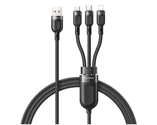 Cablu de date Mcdodo Super Fast Charging 3 in 1 CA-8790, Lightning / microUSB / USB Type-C, 1.2 m (Negru)