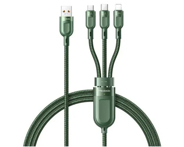 Cablu de date Mcdodo Super Fast Charging 3 in 1 CA-8791, Lightning / microUSB / USB Type-C, 1.2 m (Verde)