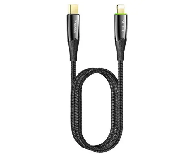Cablu de incarcare Mcdodo Shark Series CA-8560, USB Type-C - Lightning, PD, 1.2 m, 20 W, Oprire automata (Negru)