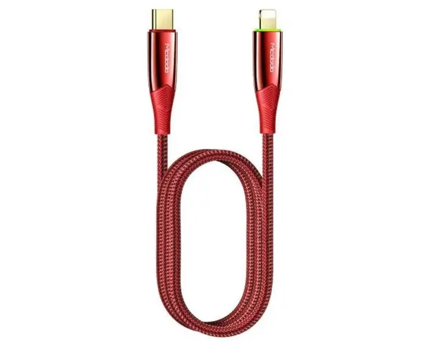 Cablu de incarcare Mcdodo Shark Series CA-8561, USB Type-C - Lightning, PD, 1.2 m, 20 W, Oprire automata (Rosu)