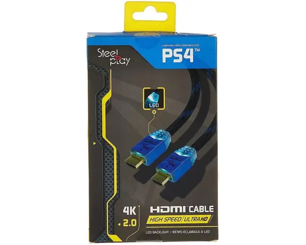 Cablu HDMI Steel Play, iluminare LED, 2m, 4K HDMI 2.0, High-Speed, Pentru PlayStation 3 si Playstation 4 (Negru/Albastru)
