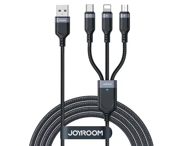 Cablu de date Joyroom S-A18, USB-A - Lightning / microUSB / USB-C , 18W, 0.3m, Negru
