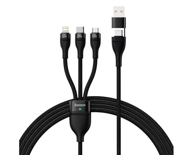 Cablu Incarcare USB-A / USB-C - Lightning / microUSB / USB-C Baseus Flash Series II, 100W, 1.2m, Negru