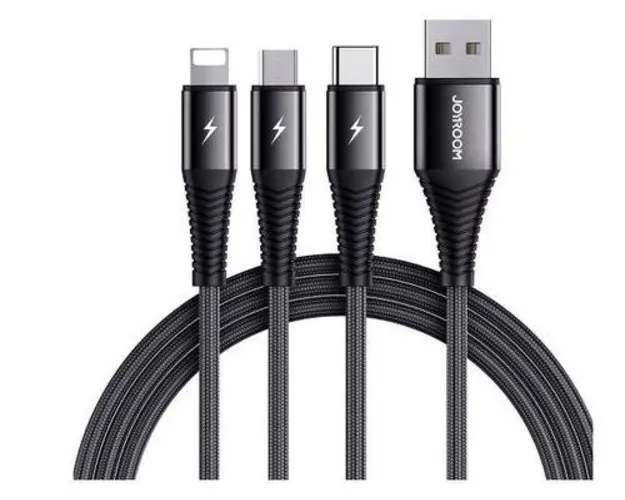 Cablu de date Joyroom S-1230G4, 3 in 1, USB, Lightning, USB Type-C, MicroUSB, 1.2m (Negru)