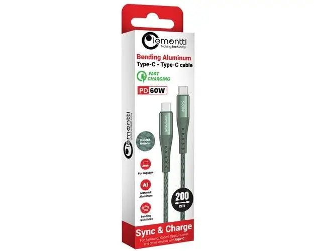 Cablu de date Lemontti LEMCSTCF602MV, Type-C la Type-C, Fast Charge, PD 60W, 2m, Verde