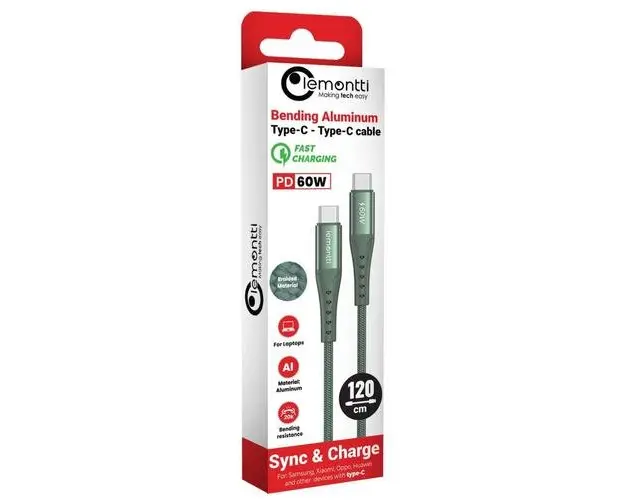Cablu de date Lemontti LEMCSTCF60V, Type-C la Type-C, Fast Charge, PD 60W, 1.2m, Verde