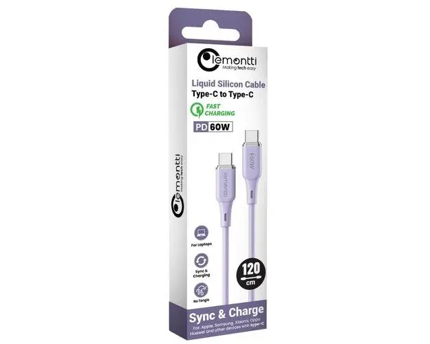 Cablu de date Lemontti LEMCPSTCF60M, Type-C la Type-C, Fast Charge, PD 60W, 1.2m, Mov