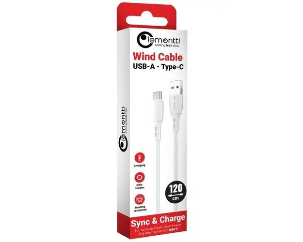 Cablu de date Lemontti LEMCUTYPC12A, USB-A la Type-C, 1.2m, Alb