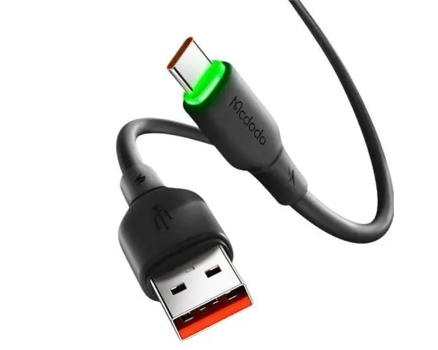 Cablu de date Mcdodo USB - Type-C Alpha Series Silicone Fast Charging, 6A LED, 1.2m, Negru