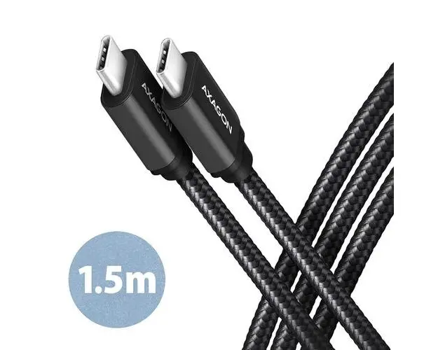 Cablu de date Axagon BUCM3-CM15AB, USB-C la USB-C 3.2 Gen 1, 1.5m, PD 60W, 3A, Impletit (Negru)