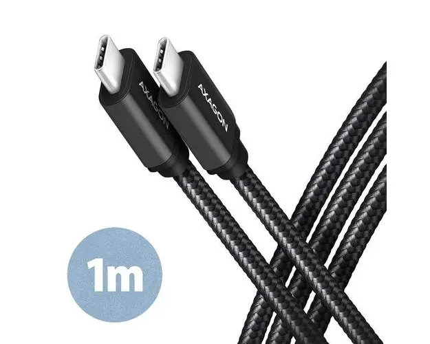 Cablu de date Axagon BUCM3-CM10AB, USB-C la USB-C 3.2 Gen 1, 1m, PD 60W, 3A, Impletit (Negru)