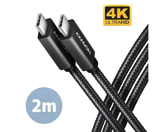 Cablu de date Axagon BUCM32-CM20AB, USB-C la USB-C 3.2 Gen 2, 2m, PD 100W, 5A, 4K HD (Negru)