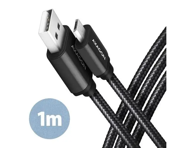 Cablu de date Axagon BUMM-AM10AB, USB-Micro la USB-A, 1m, 2.4A (Negru)