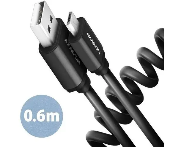 Cablu de date AXAGON Twister, USB la microUSB Male, 0.6m (Negru)