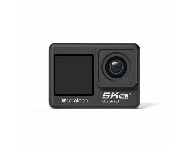 Camera video de actiune Lamtech LAM113232, 24MP, 5K, Ecran dual 2inch + 1.4inch, Waterproof 30 m (Negru)