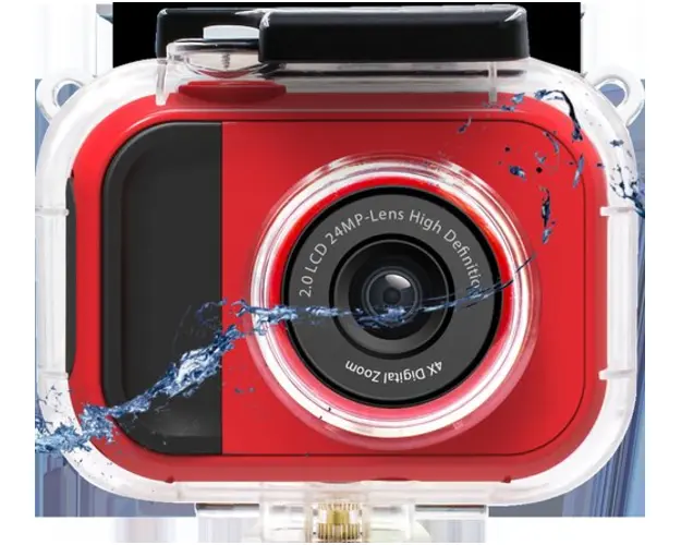Camera video Lamtech LAM111993 2in1, 24MP, Full HD, Ecran IPS 2inch, Zoom digital 4X, Carcasa Waterproof (Rosu)