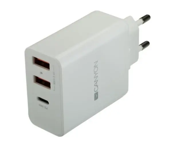 Incarcator retea Canyon CNE-CHA08W, 2 x USB, 1 x USB-C (Alb)