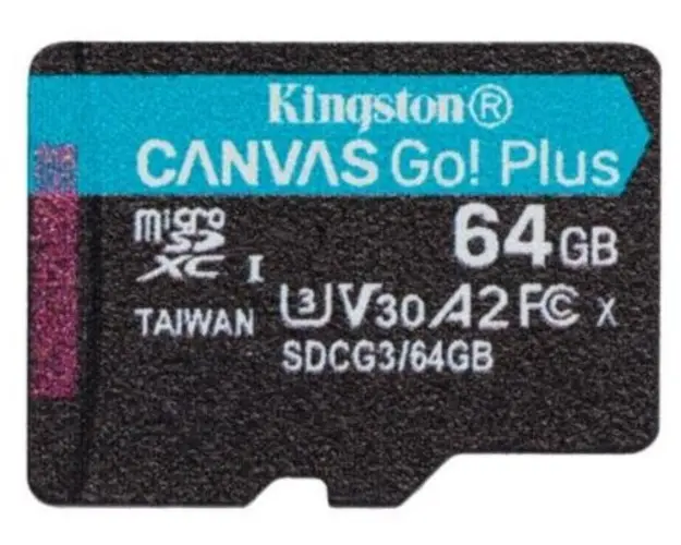 Card de memorie Kingston Canvas Go! Plus,MicroSDXC, 64GB, UHS-I, Class 10, U3, V30, A2 + Adaptor microSD