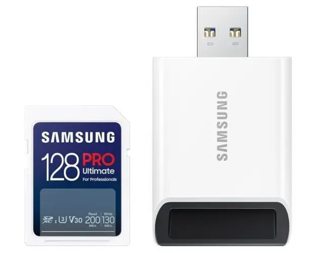 Card de memorie Samsung PRO Ultimate, 128GB, SDXC, UHS-I U3, V30, Adaptor USB inclus