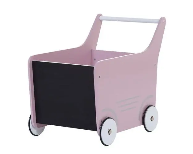 Carucior cu spatiu depozitare si tabla de scris Childhome, Lemn Roz