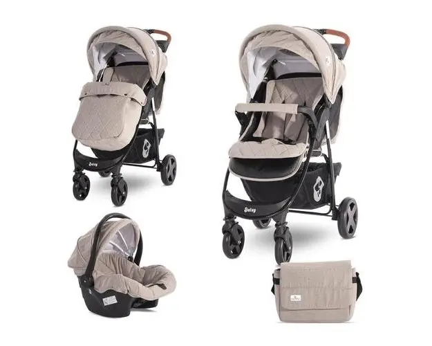 Carucior Lorelli Set Daisy, cos auto inclus, 0-15 kg, 0-3 ani (Negru/Bej)
