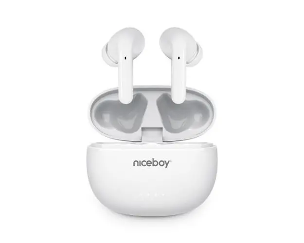 Casti True Wireless Niceboy HIVE Pins ANC 3, Bluetooth 5.3, Active Noise Cancelling, Microfon, asistent vocal, mod Gaming, mod Ambient, aplicatie mobila, control tactil, IPX4, incarcare rapida, autonomie de pana la 40 ore (Alb)