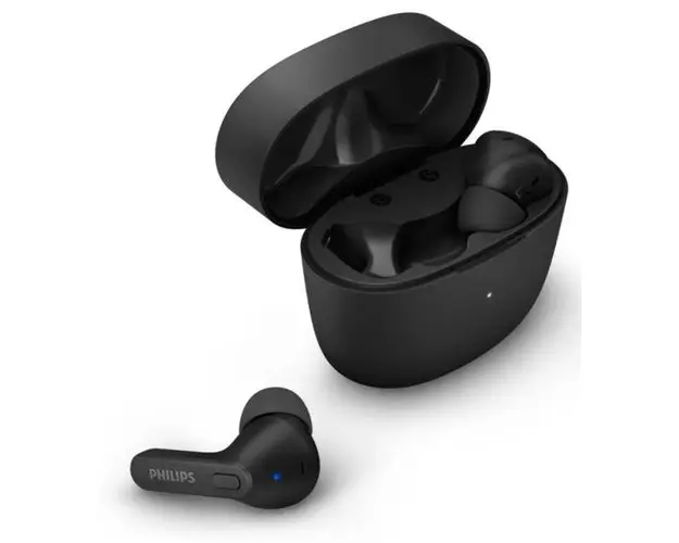 Casti Stereo Philips TAT2206BK/00, true wireles, Bluetooth, microfon incorporat, IPX4, toc de incarcare, incarcare rapida, redare 6 ore (Negru)