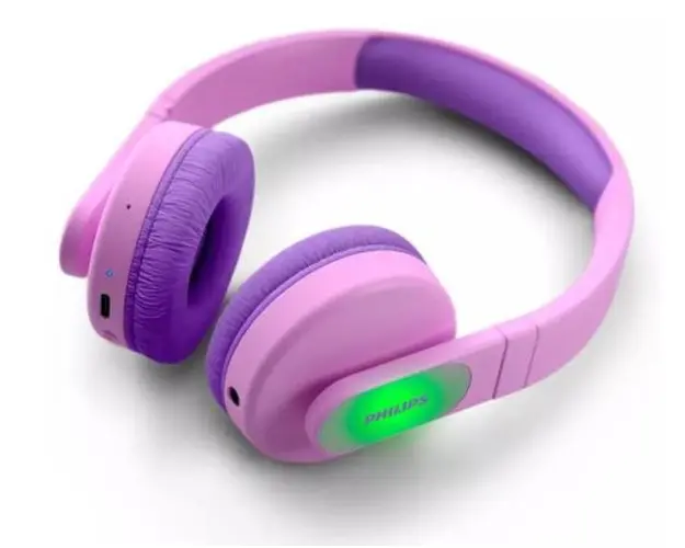 Casti Stereo Wireless Philips TAK4206PK/00, pentru copii, On-Ear, Bluetooth, redare 28 de h, incarcare rapida, microfon (Roz)