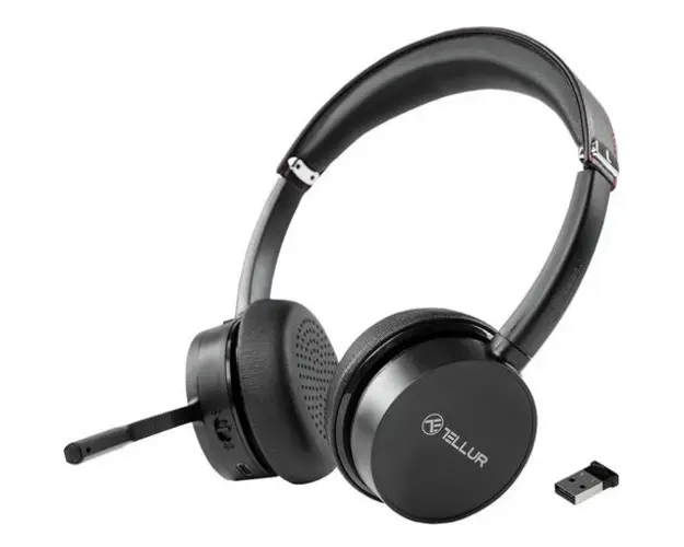 Casti call center cu microfon Tellur Voice Pro Wireless, Bluetooth 5.0, Anulare zgomot fundal (Negru)