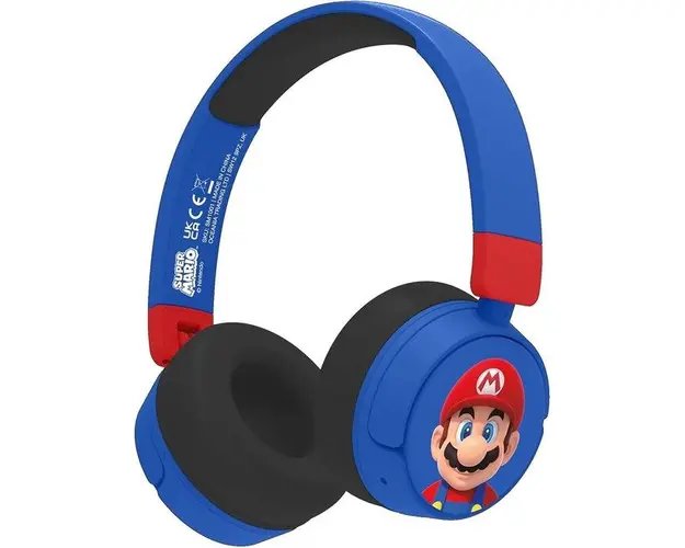 Casti Gaming OTL Super Mario, Pentru copii, Cu fir si Bluetooth (Albastru/Rosu)