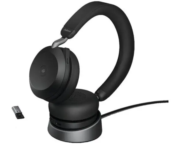Casti Wireless Jabra Evolve2 75 Microsoft Teams, USB-A, Bluetooth, Microfon + stand incarcare (Negru)