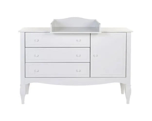 Comoda Childhome Romantic 136.8x73.3x103.4 cm cu masa de infasat, MDF Alb