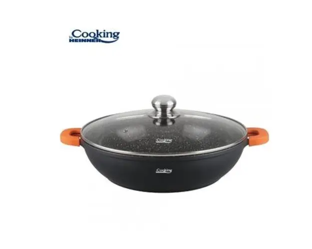 Cratita cu capac Heinner Dark Line HR-SCO-A32C, Aluminiu, 32 x 8.5 cm, 5.5 L (Negru)