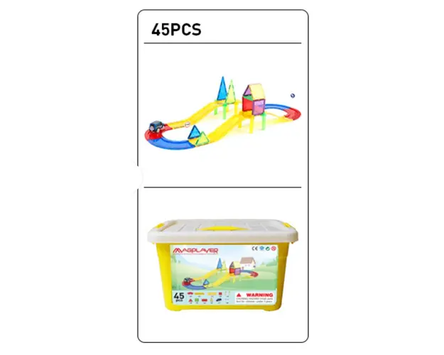 Set de constructie magnetic 3D - Circuit masinute (45 piese)
