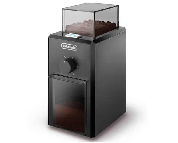 Rasnita de cafea De'Longhi KG 79, 110 W, Recipient boabe 120 g, Recipient cafea macinata 150 g, 16 setari macinare (Negru)