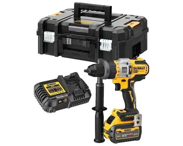 Masina de gaurit si insurubat cu percutie DeWalt DCD999T1-QW, acumulator Li-Ion, 1219 W, 18 V, 6.0 Ah, 2250 rpm, 126 Nm, incarcator, valiza (Galben/Negru)