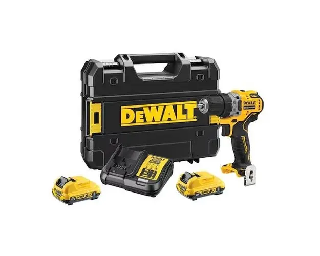 Masina de gaurit si insurubat DeWalt DCD701D2-QW, 2 acumulatori Li-Ion, 12 V, 2.0 Ah, 1500 rpm, 57 Nm incarcator, valiza (Galben/Negru)