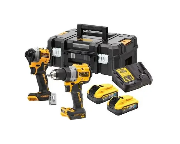 Set masini de insurubat si gaurit DeWalt DCK2051H2T-QW, 2 acumulatori Powerstack, 18 V, 5.0 Ah, valiza (Galben/Negru)