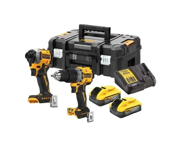 Set 2 masini de gaurit si insurubat DeWalt DCK2050H2T-QW, 2 acumulatori, 18 V, 5.0 Ah, incarcator, valiza (Galben/Negru)