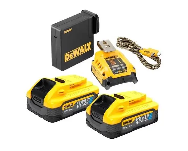 Set acumulatori DeWalt DCB094H2-QW, 2 acumulatori Li-Ion, 18 V, 5.0 Ah, adaptor incarcare USB-C (Galben/Negru)