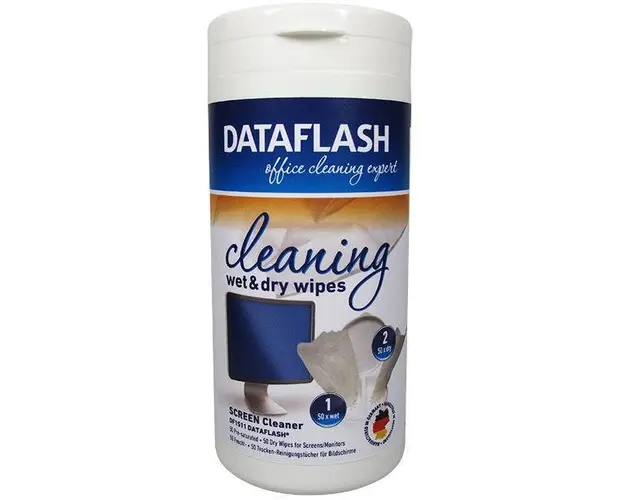 Servetele curatare monitoare DATA FLASH, TFT/LCD/notebook, 100/tub (50umede/50uscate)