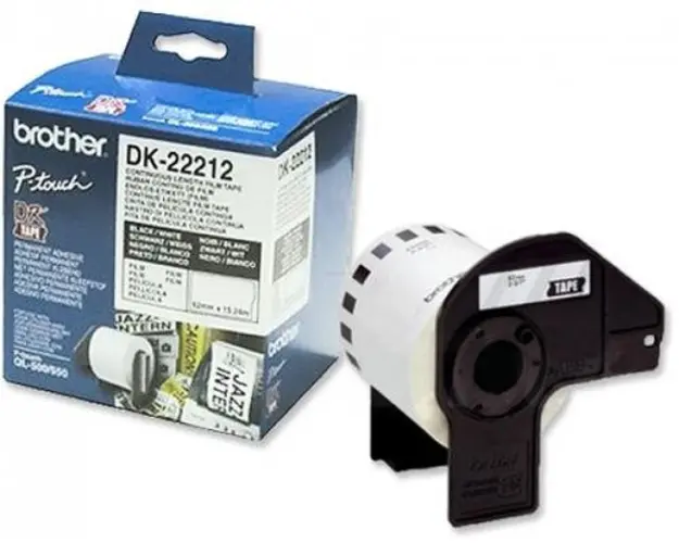 Brother Banda continua laminata DK22212, 62 mm x 15,24 m (Negru/alb)