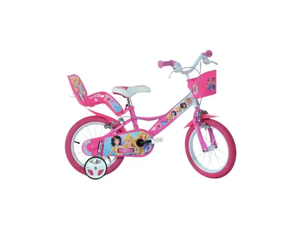 Bicicleta copii Dino Bikes Printese, roti 14inch, roti ajutatoare (Roz) 