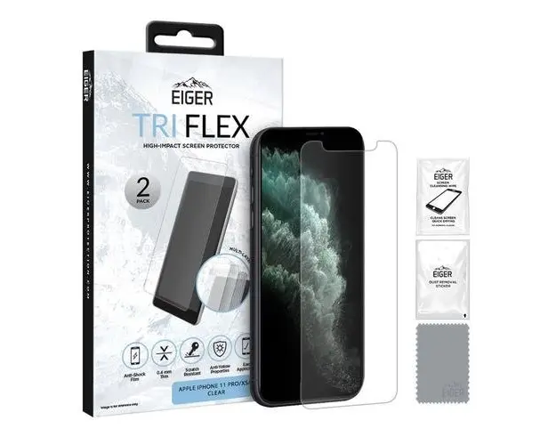 Folie Sticla Eiger Clear Tri Flex EGSP00526 pentru iPhone 11 Pro/XS/X, 0.4 mm, 5H (Transparent)