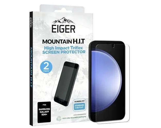 Folie Silicon Eiger Clear Triflex H.I.T pentru Samsung Galaxy S24 Plus Clear, pachet de 2 buc (Transparent)
