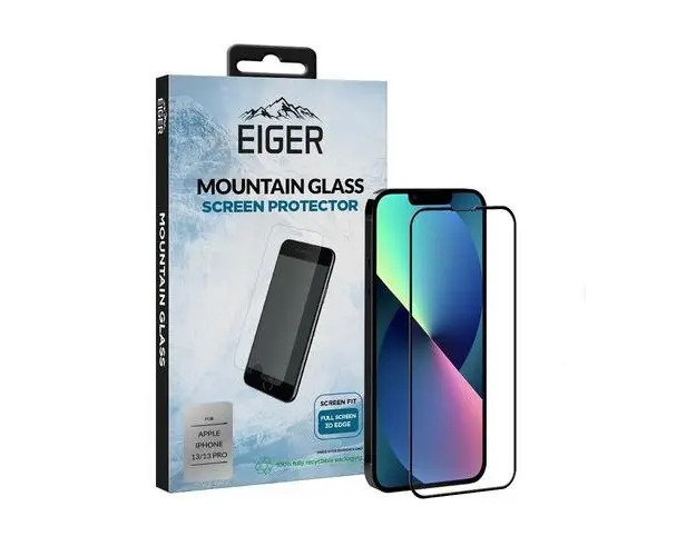 Folie Protectie Sticla Eiger 3D Edge to Edge iPhone 13/13 Pro, 0.33mm, 9H, oleophobic (Negru/Transparent)